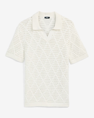 Cotton Diamond Knit Johnny Collar Sweater Polo
