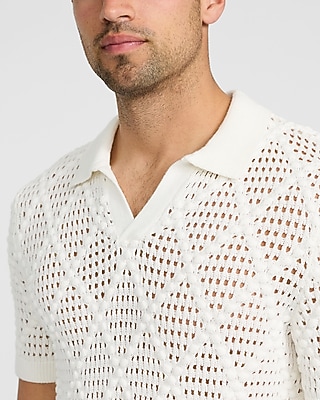 Cotton Diamond Knit Johnny Collar Sweater Polo