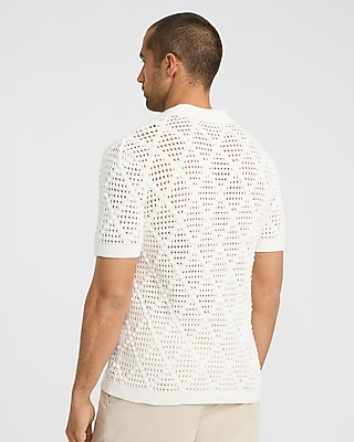 Cotton Diamond Knit Johnny Collar Sweater Polo