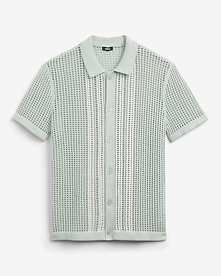 Textured Cotton Open Knit Short Sleeve Shirt