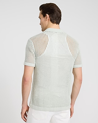 Textured Cotton Open Knit Short Sleeve Shirt