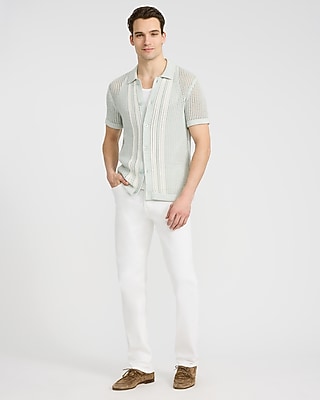 Textured Cotton Open Knit Short Sleeve Shirt