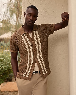 トップス second layer 23ss s/s open knit polo Second/Layer - Men's Open Knit Polo Shirt – On Sale Now with Up to