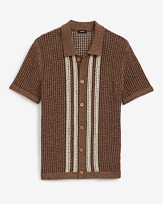 Textured Cotton Open Knit Sweater Polo