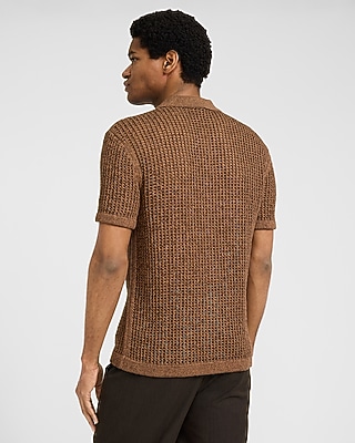 Textured Cotton Open Knit Sweater Polo