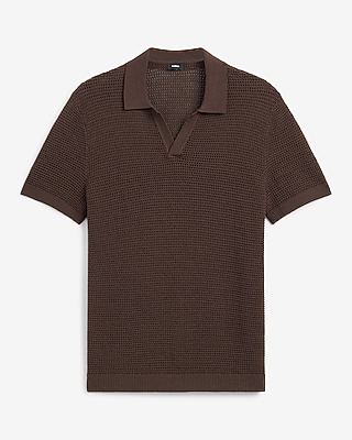 Cotton Open Knit Pointelle Johnny Collar Short Sleeve Sweater Polo - thumbnail 10