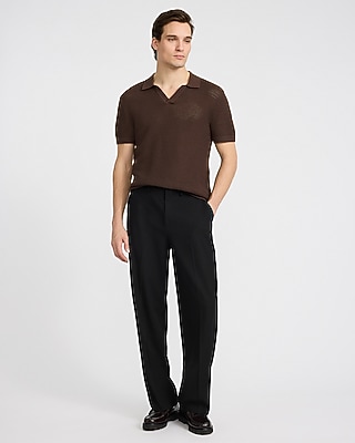 Cotton Open Knit Pointelle Johnny Collar Short Sleeve Sweater Polo - thumbnail 9