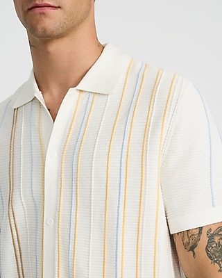 Textured Cotton Striped Short Sleeve Shirt
