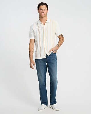 Textured Cotton Striped Short Sleeve Shirt