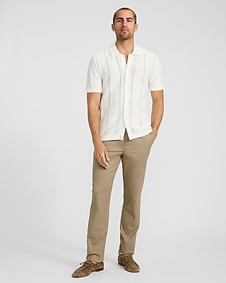 Striped Pointelle Cotton Short Sleeve Sweater Polo