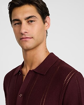 Striped Pointelle Cotton Short Sleeve Sweater Polo