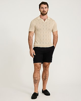 Jersey Open Knit Diamond Johnny Collar Sweater Polo
