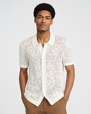 Textured Argyle Cotton Short Sleeve Sweater Polo | Express