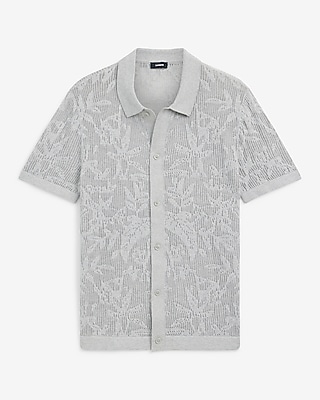 Textured Floral Jacquard Cotton Sweater Polo