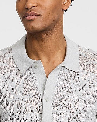 Textured Floral Jacquard Cotton Sweater Polo