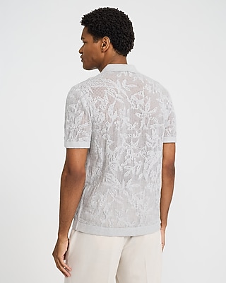 Textured Floral Jacquard Cotton Sweater Polo