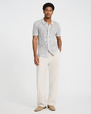 Textured Floral Jacquard Cotton Sweater Polo