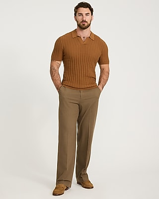 Cotton Textured Striped Johnny Collar Short Sleeve Sweater Polo