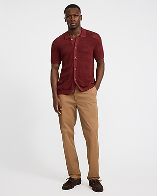 Cotton Open Knit Striped Pointelle Sweater Polo