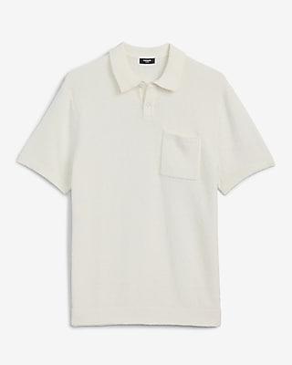 Solid Textured Boucle Chest Pocket Sweater Polo