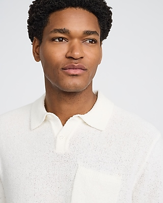 Solid Textured Boucle Chest Pocket Sweater Polo