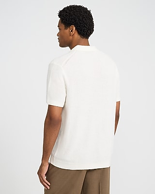 Solid Textured Boucle Chest Pocket Sweater Polo