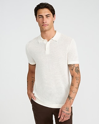Zig Zag Open Knit Cotton Sweater Polo | Express