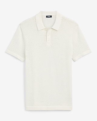 Cotton Open Knit Pointelle Sweater Polo