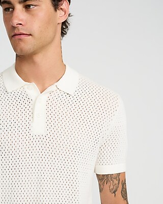 Cotton Open Knit Pointelle Sweater Polo