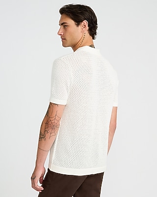 Cotton Open Knit Pointelle Sweater Polo