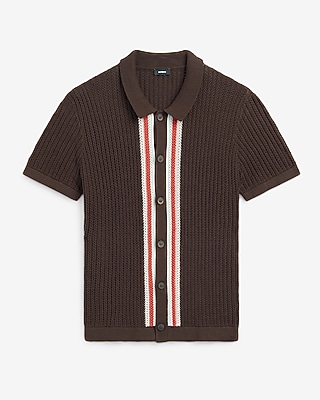 Textured Ribbed Cotton Striped Sweater Polo