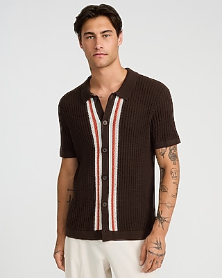 Textured Ribbed Cotton Striped Sweater Polo