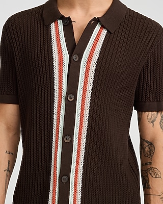 Textured Ribbed Cotton Striped Sweater Polo
