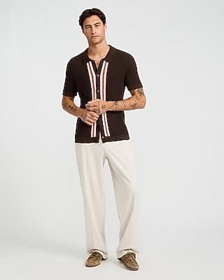 Textured Ribbed Cotton Striped Sweater Polo