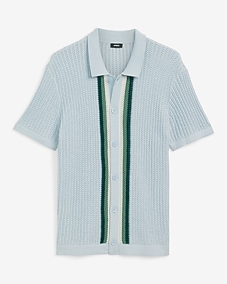 Textured Ribbed Cotton Striped Sweater Polo