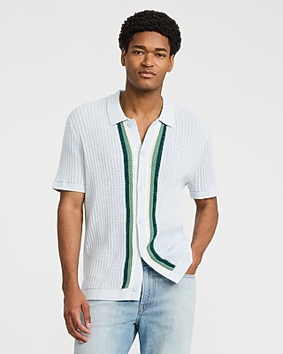 Textured Ribbed Cotton Striped Sweater Polo