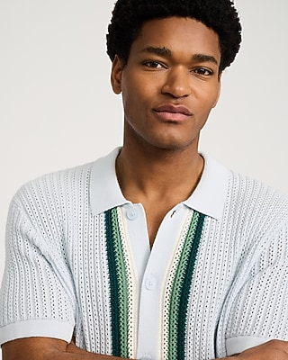 Textured Ribbed Cotton Striped Sweater Polo