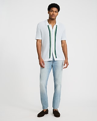 Textured Ribbed Cotton Striped Sweater Polo