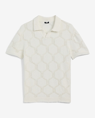 Geo Open Knit Johnny Collar Short Sleeve Sweater Polo | Express