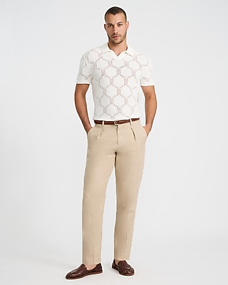 Geo Open Knit Johnny Collar Short Sleeve Sweater Polo