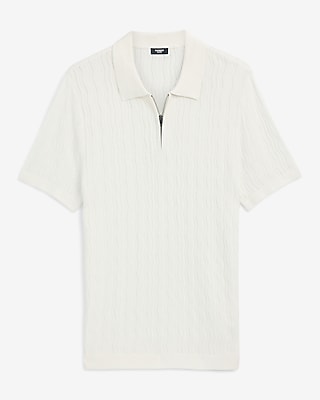 Luxtouch Jersey Open Knit Zig Zag Quarter Zip Sweater Polo - image 5