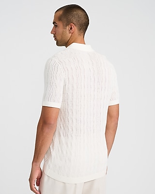 Luxtouch Jersey Open Knit Zig Zag Quarter Zip Sweater Polo - image 3