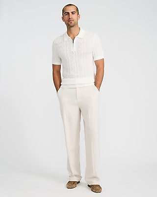 Luxtouch Jersey Open Knit Zig Zag Quarter Zip Sweater Polo - image 4