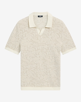 Cotton Open Knit Palm Johnny Collar Short Sleeve Sweater Polo