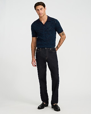 Cotton Open Knit Palm Johnny Collar Short Sleeve Sweater Polo
