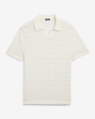 Cotton Crescent Open Knit Pointelle Johnny Collar Short Sleeve Sweater Polo