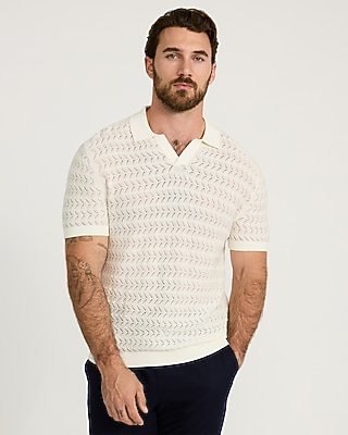 Cotton Crescent Open Knit Pointelle Johnny Collar Short Sleeve Sweater Polo