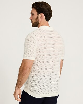 Cotton Crescent Open Knit Pointelle Johnny Collar Short Sleeve Sweater Polo