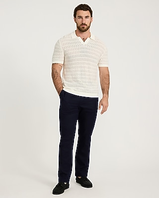 Cotton Crescent Open Knit Pointelle Johnny Collar Short Sleeve Sweater Polo