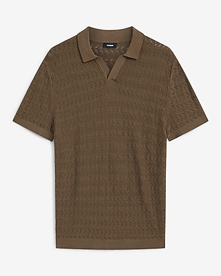 Cotton Crescent Open Knit Pointelle Johnny Collar Short Sleeve Sweater Polo
